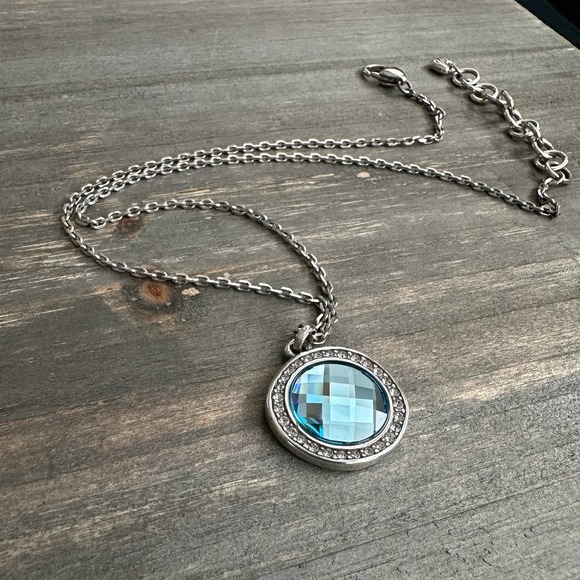 Brighton Jewelry - Brighton Pendant Necklace Irregular Circle Blue Faceted Crystal Reversible